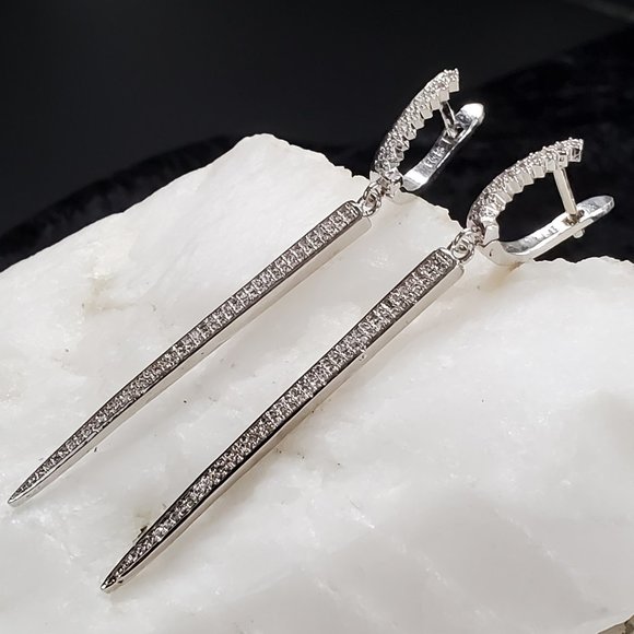 Platinum-plated Earrings White Topaz  "Arrows" - Picture 5 of 6